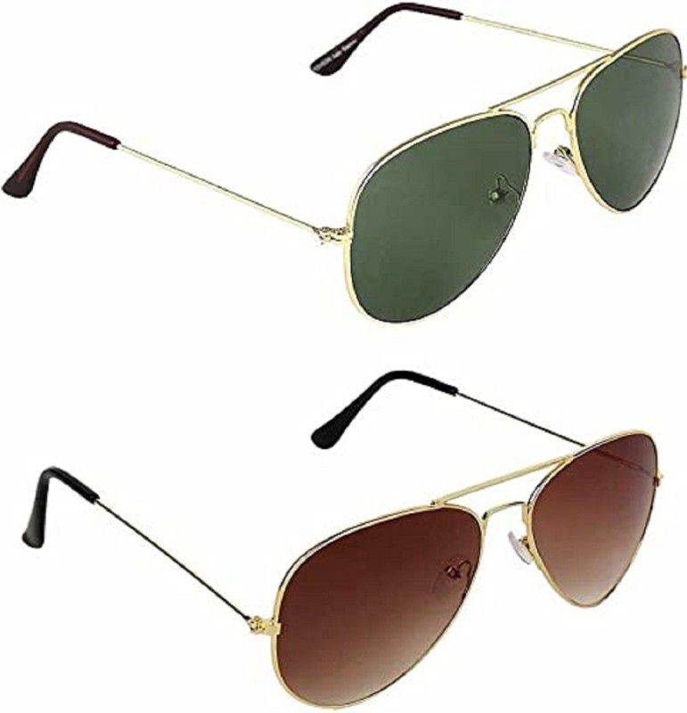 UV Protection, Polarized, Gradient, Mirrored Aviator, Aviator Sunglasses (55)  (For Men & Women, Green, Brown)