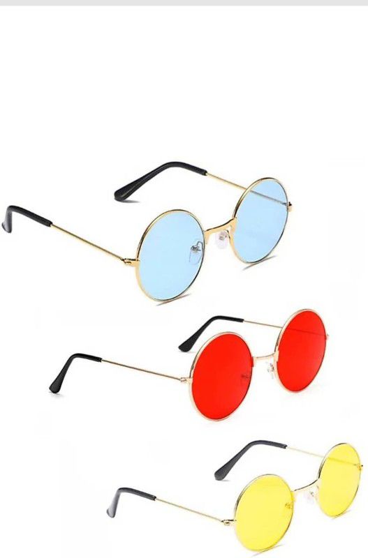UV Protection Round Sunglasses (Free Size)  (For Men & Women, Red, Yellow, Blue)