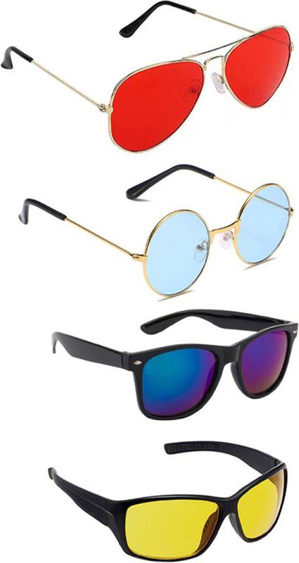 Aviator, Round, Wayfarer Sunglasses  (For Men & Women, Red, Blue, Yellow)