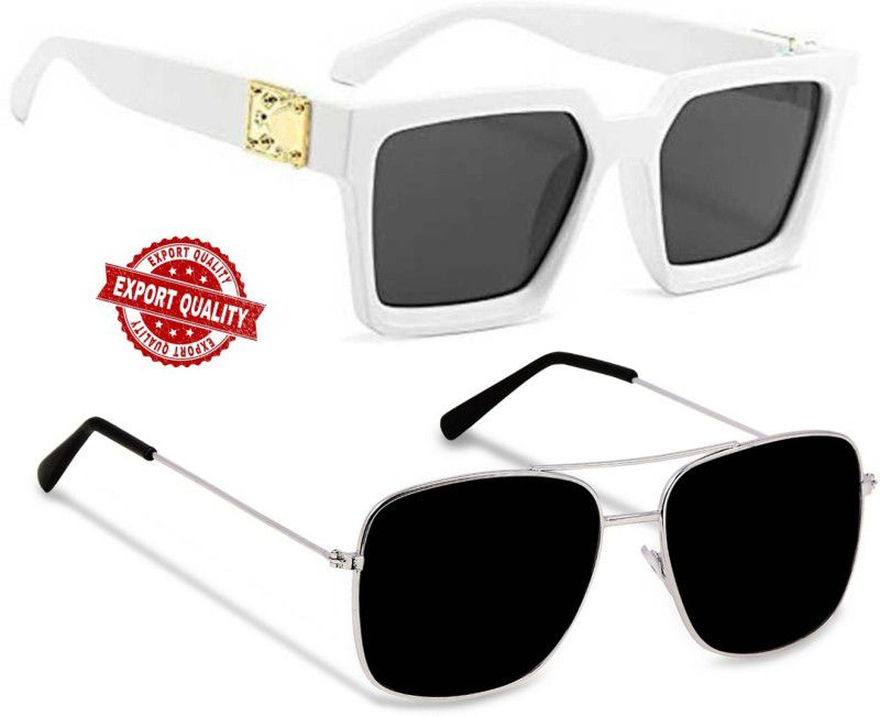 UV Protection Rectangular, Aviator Sunglasses (50)  (For Men & Women, Black)