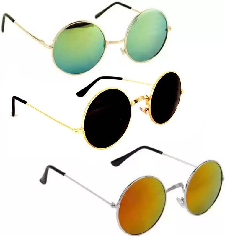 UV Protection Round Sunglasses (53)  (For Men & Women, Green, Black, Yellow)