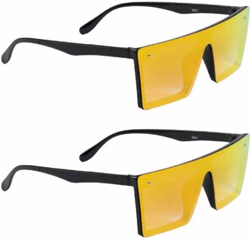 UV Protection, Polarized, Gradient, Mirrored Retro Square, Rectangular Sunglasses (55)  (For Men & Women, Multicolor, Orange)