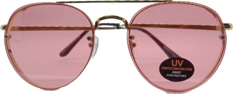 UV Protection, Polarized, Toughened Glass Lens Clubmaster, Spectacle , Sports, Wrap-around Sunglasses (55)  (For Men & Women, Pink)