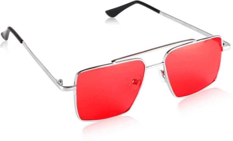 UV Protection, Riding Glasses Sports, Round, Retro Square Sunglasses (Free Size)  (For Men & Women, Red)