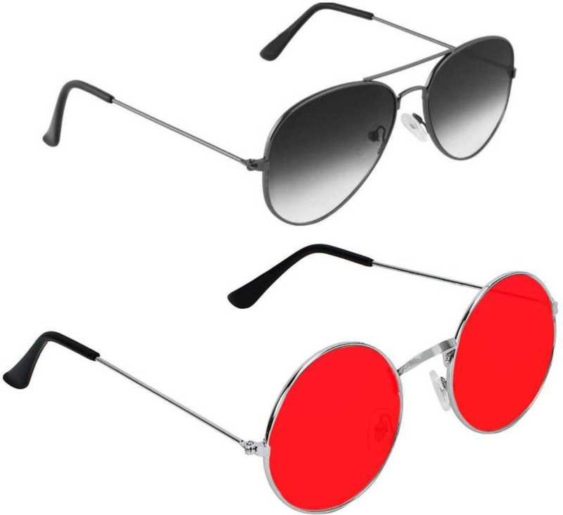 UV Protection Aviator, Round Sunglasses (50)  (For Men & Women, Black, Red)