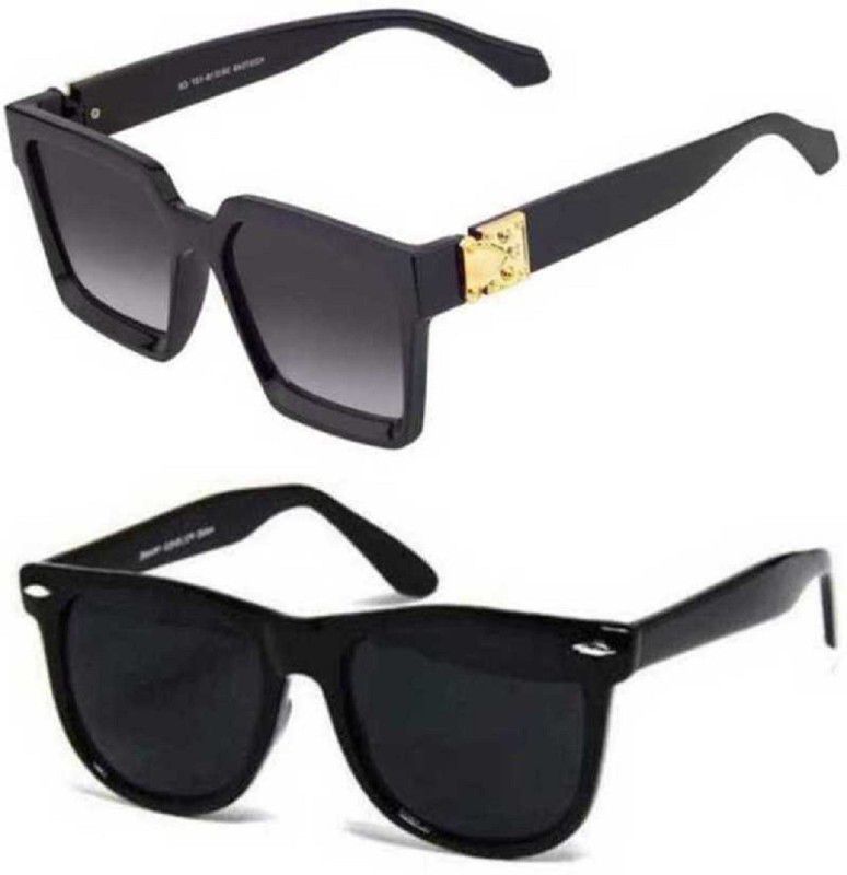UV Protection, Polarized, Gradient, Mirrored Retro Square, Wayfarer Sunglasses (55)  (For Men & Women, Black, Black, Grey)