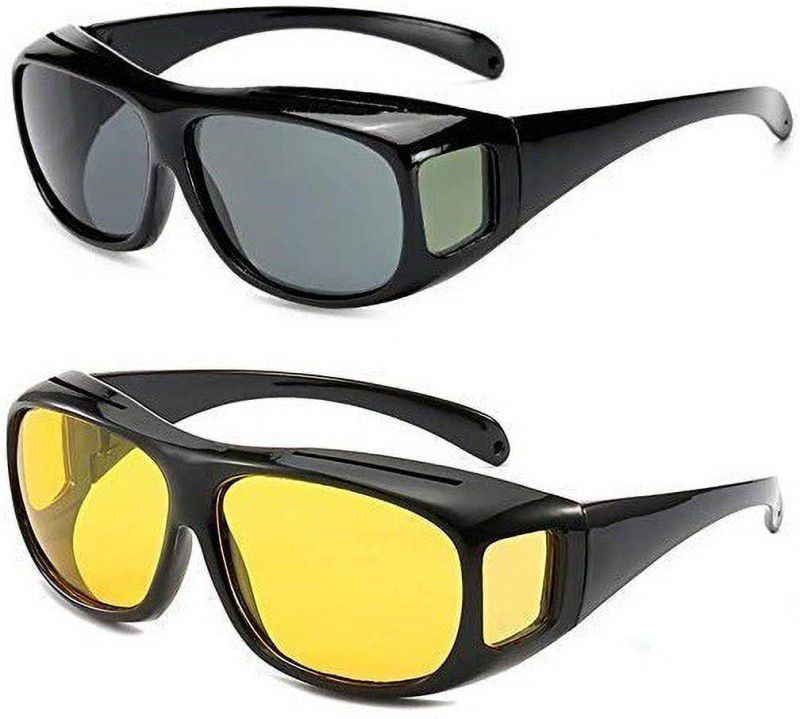 Polarized, Night Vision, UV Protection Wrap-around, Sports Sunglasses (Free Size)  (For Men & Women, Multicolor)