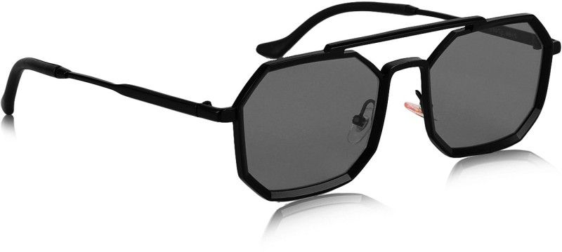 UV Protection, Riding Glasses Retro Square, Round Sunglasses (Free Size)  (For Men & Women, Black)