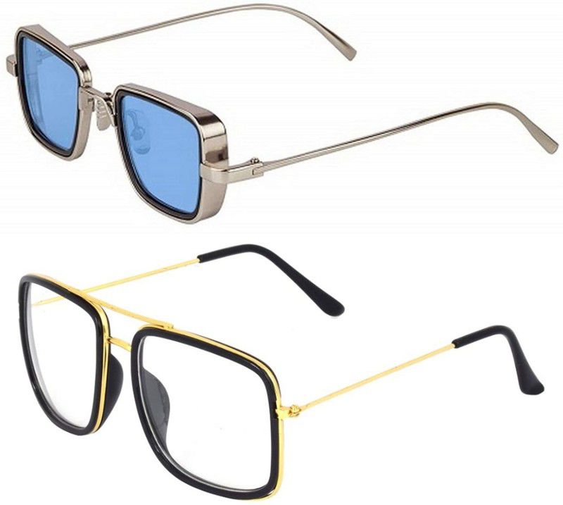 UV Protection, Polarized, Gradient, Mirrored Retro Square Sunglasses (55)  (For Men & Women, Blue, Clear)