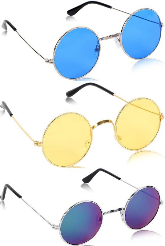 UV Protection Round Sunglasses (50)  (For Men & Women, Yellow, Black)