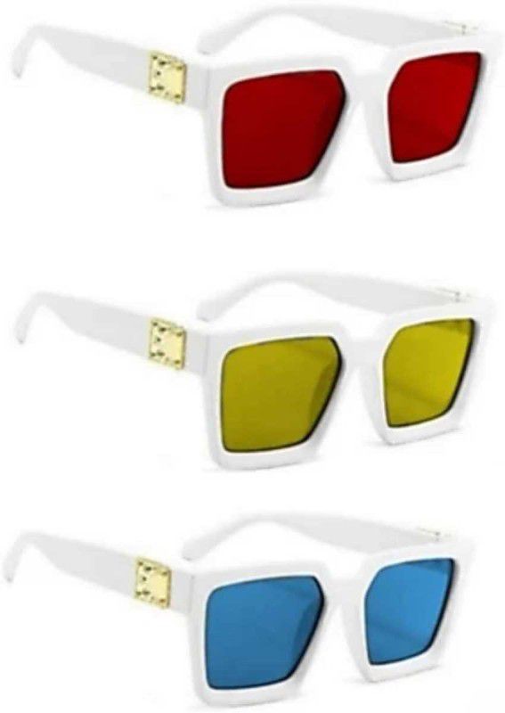 UV Protection Rectangular Sunglasses (Free Size)  (For Men & Women, Blue, Red, Yellow)