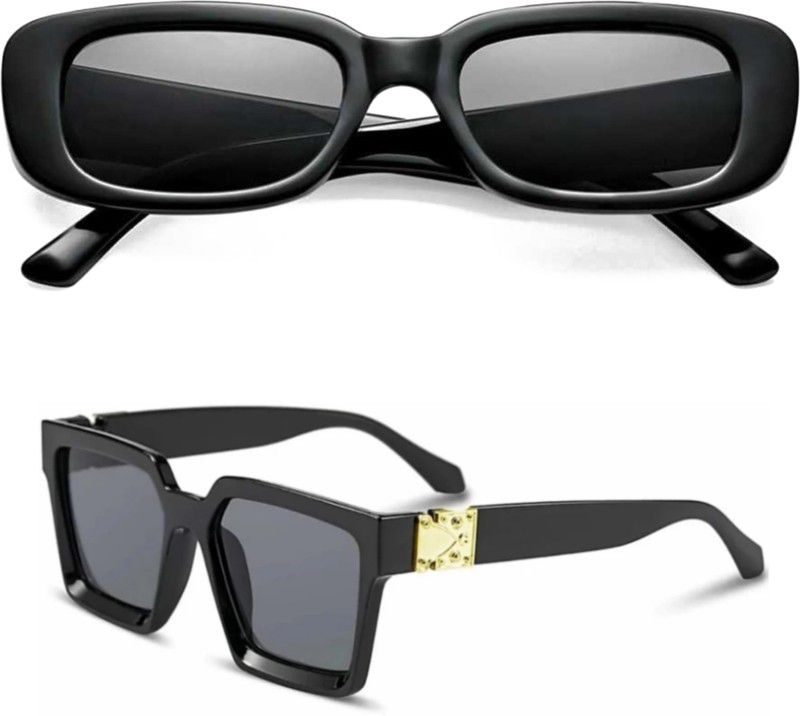 UV Protection Retro Square, Wrap-around, Oval, Round, Rectangular Sunglasses (49)  (For Men & Women, Black)