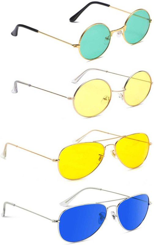 Polarized Round, Aviator Sunglasses (54)  (For Men & Women, Green, Yellow, Blue)