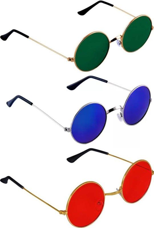 UV Protection Round Sunglasses (47)  (For Men & Women, Red, Blue, Green)