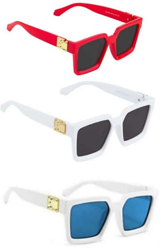 UV Protection Rectangular Sunglasses (Free Size)  (For Men & Women, Black, Blue)