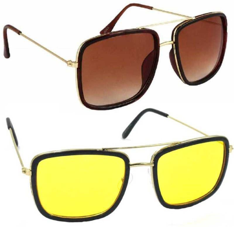 Gradient, UV Protection, Polarized, Mirrored Rectangular, Retro Square Sunglasses (55)  (For Men & Women, Brown, Yellow)