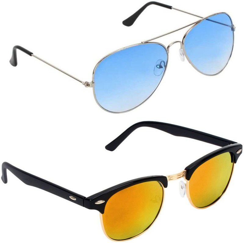 UV Protection Aviator, Clubmaster Sunglasses (Free Size)  (For Men & Women, Blue, Multicolor)
