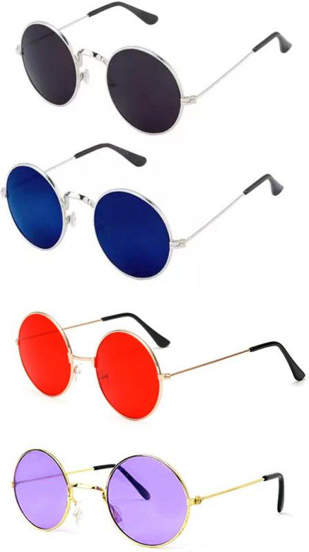 UV Protection Round Sunglasses (53)  (For Men & Women, Black, Blue, Violet, Red)