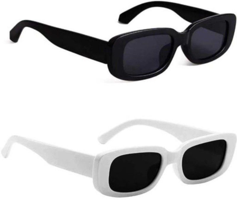 UV Protection Rectangular Sunglasses (Free Size)  (For Men & Women, Black, Black)