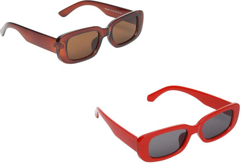 Riding Glasses, UV Protection Retro Square Sunglasses (42)  (For Men & Women, Black, Brown)