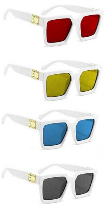 UV Protection Rectangular Sunglasses (Free Size)  (For Men & Women, Red, Yellow, Blue, Black)