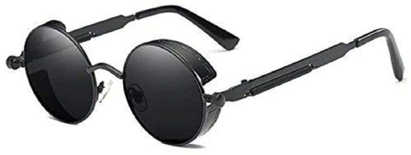 UV Protection, Polarized, Gradient, Mirrored Round Sunglasses (55)  (For Men & Women, Black)