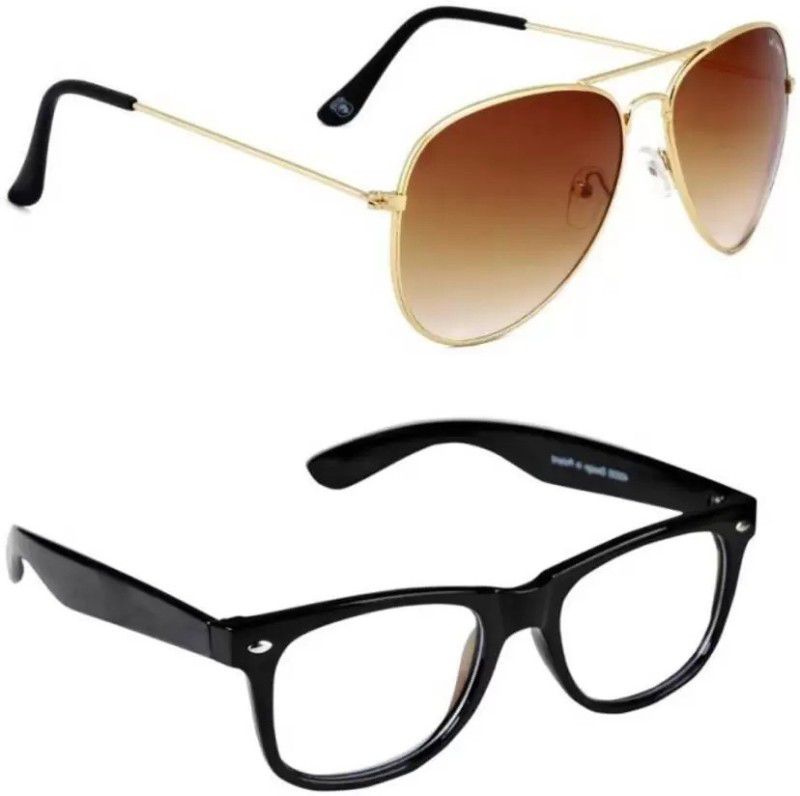 Wayfarer Sunglasses  (For Men & Women, Brown, Clear)