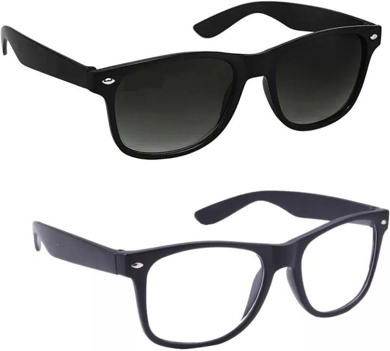 Wayfarer Sunglasses  (For Men & Women, Black, Clear)