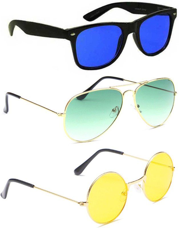 Aviator, Wayfarer, Round Sunglasses  (For Men & Women, Blue, Green, Yellow)