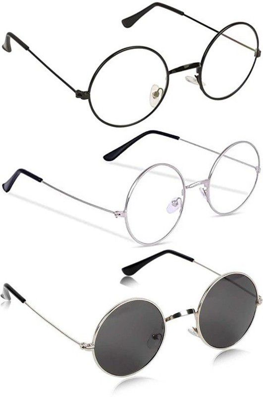 Mirrored Round Sunglasses (50)  (For Men & Women, Black, Clear)