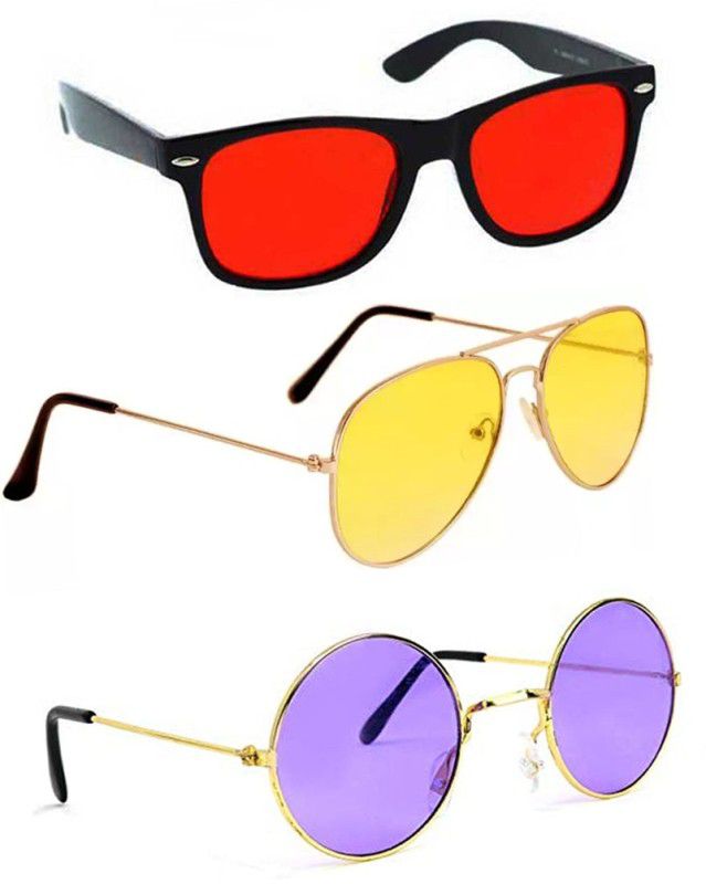 Aviator, Round, Wayfarer Sunglasses  (For Men & Women, Red, Yellow, Violet)