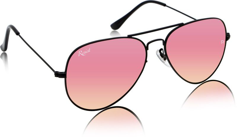 UV Protection, Mirrored, Riding Glasses, Toughened Glass Lens Aviator Sunglasses (58)  (For Men & Women, Pink, Black)