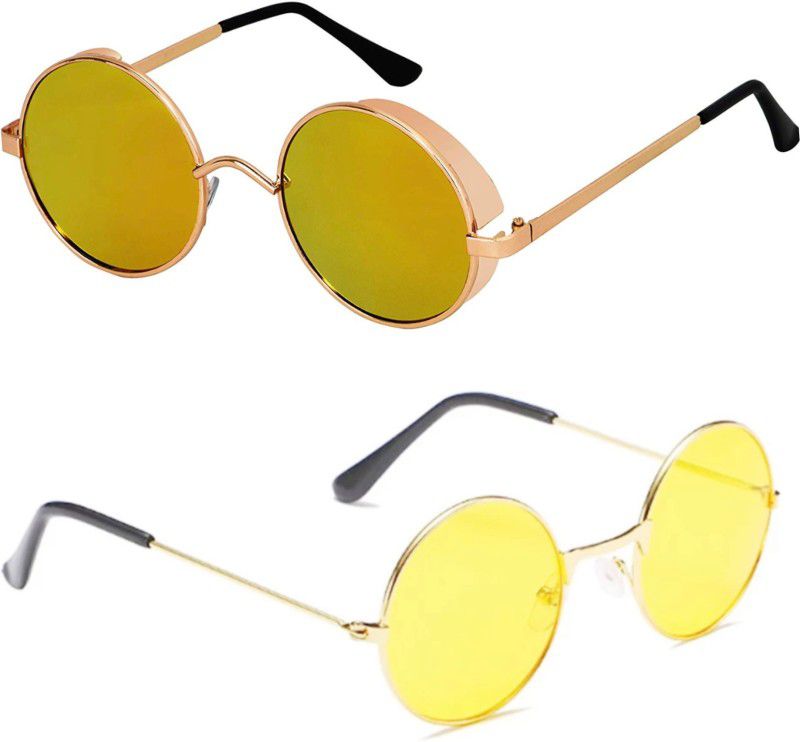Round Sunglasses  (For Men & Women, Golden, Yellow)