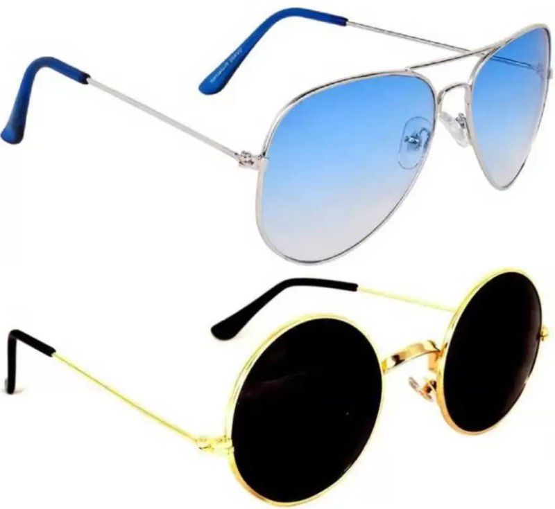 Round, Aviator Sunglasses  (For Men & Women, Blue, Black)
