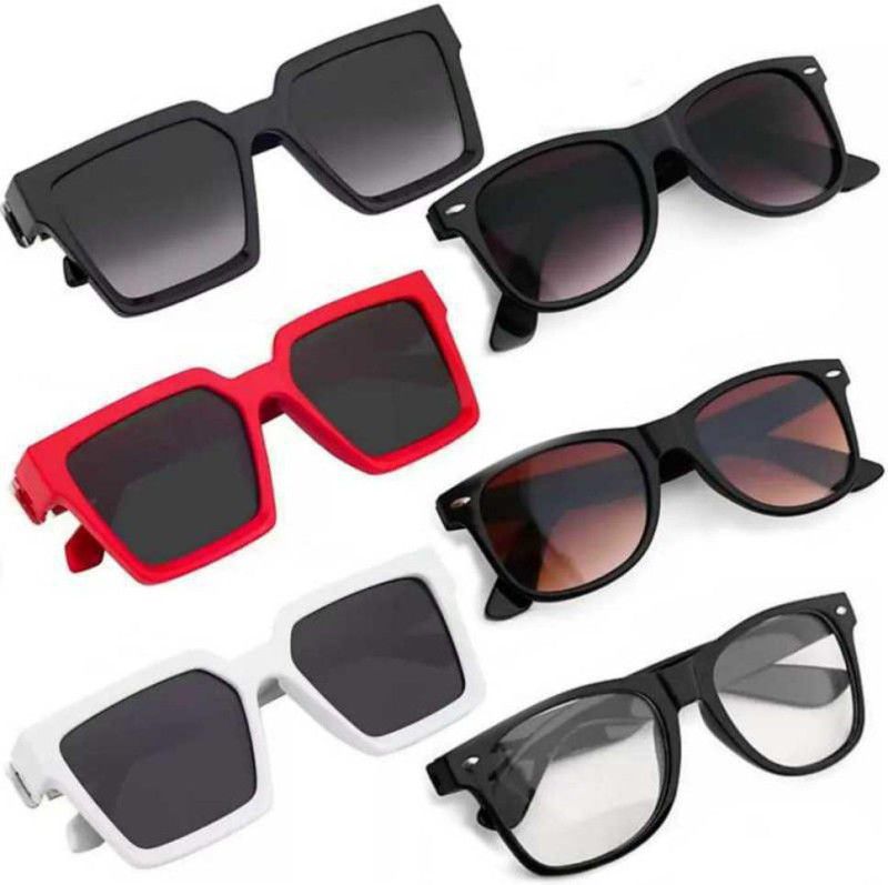 UV Protection Wayfarer, Rectangular Sunglasses (Free Size)  (For Men & Women, Black, Brown, Clear)