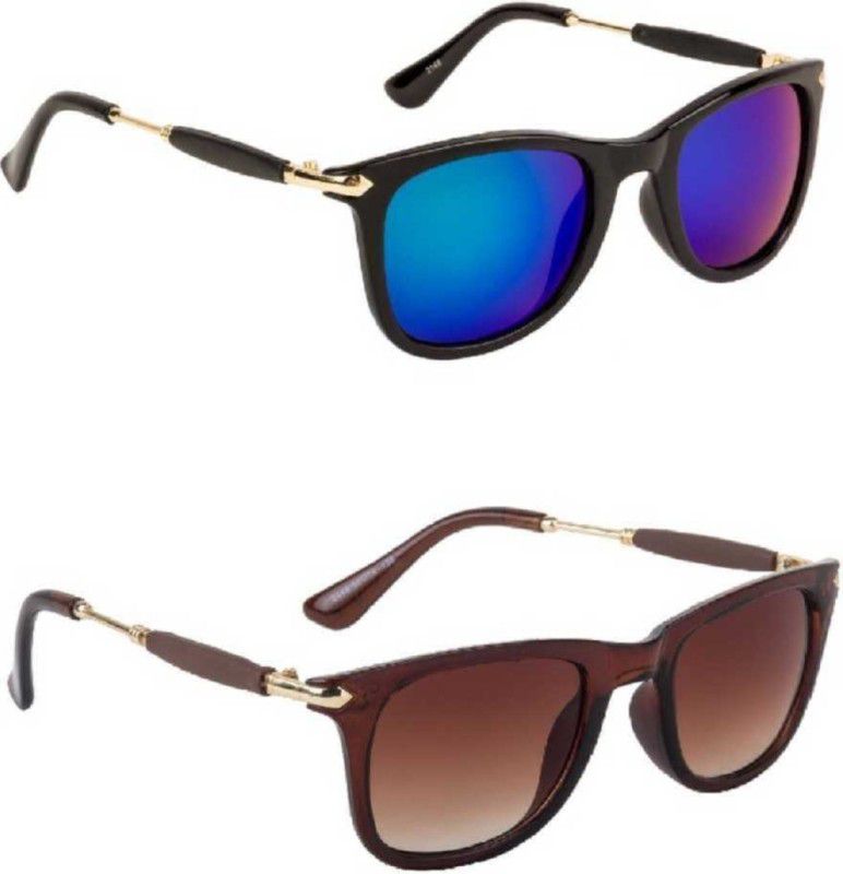 Gradient, Mirrored Wayfarer Sunglasses (Free Size)  (For Men & Women, Brown, Blue)