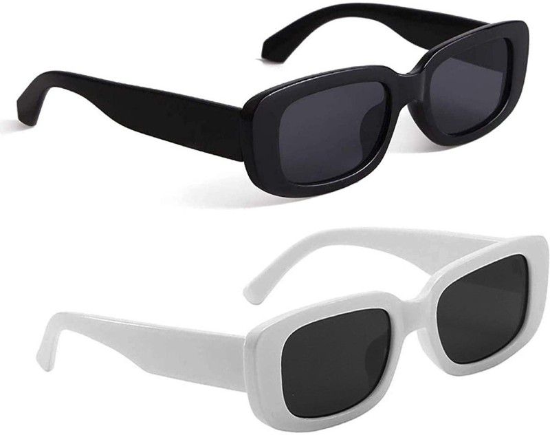 Rectangular, Retro Square Sunglasses  (For Men & Women, Black)