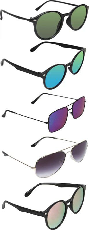 Aviator, Round, Retro Square Sunglasses  (For Men & Women, Multicolor)