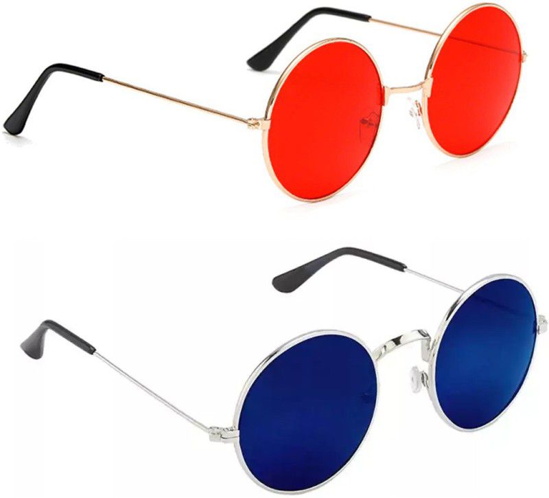 UV Protection Round Sunglasses (53)  (For Men & Women, Red, Blue)