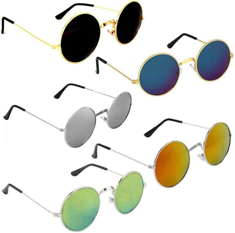 UV Protection Round Sunglasses (53)  (For Men & Women, Black, Blue, Silver, Yellow, Green)