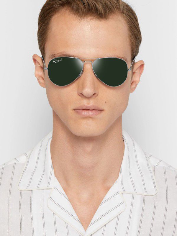 UV Protection, Riding Glasses, Toughened Glass Lens Aviator Sunglasses (58)  (For Men & Women, Green)