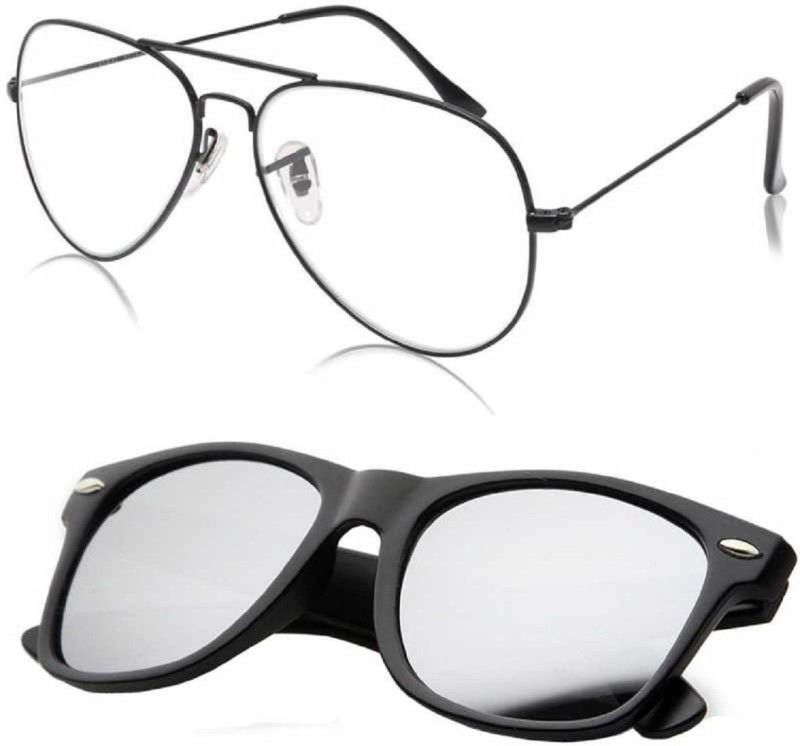 UV Protection, Polarized, Gradient, Mirrored Aviator, Wayfarer Sunglasses (55)  (For Men & Women, Clear, Silver)