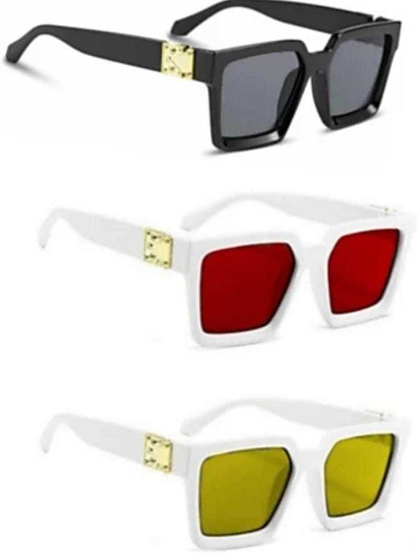 UV Protection Rectangular Sunglasses (Free Size)  (For Men & Women, Black, Yellow, Red)