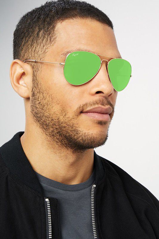 Toughened Glass Lens, UV Protection, Riding Glasses, Night Vision Aviator Sunglasses (Free Size)  (For Men & Women, Green)