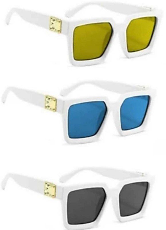 UV Protection Rectangular Sunglasses (Free Size)  (For Men & Women, Yellow, Blue, Black)