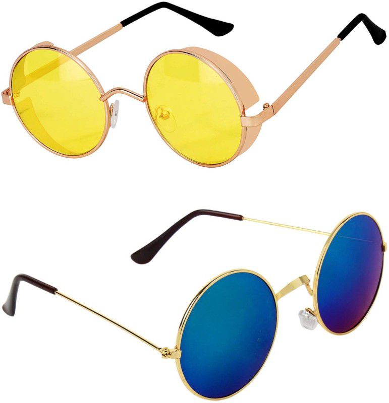 Round Sunglasses  (For Men & Women, Yellow, Blue)