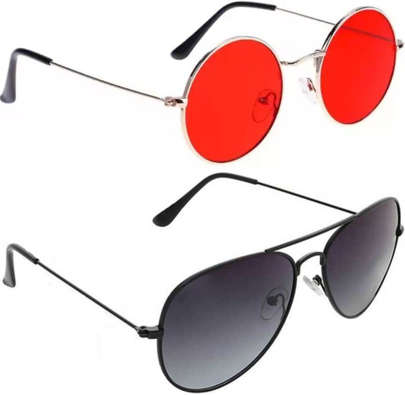 UV Protection Round, Aviator Sunglasses (48)  (For Men & Women, Red, Violet)