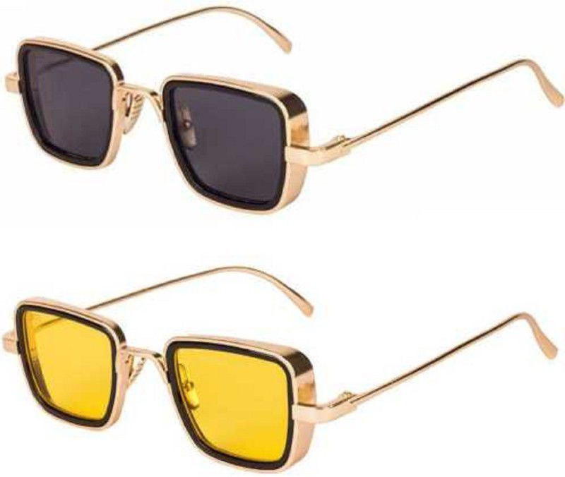 UV Protection Retro Square Sunglasses (55)  (For Men & Women, Yellow, Black)