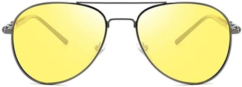 Night Vision, UV Protection, Polarized Aviator Sunglasses (54)  (For Men & Women, Yellow)