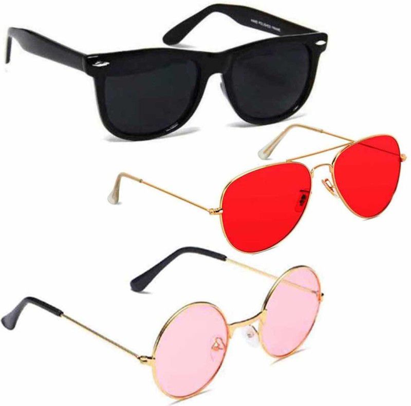 Wayfarer, Aviator, Round Sunglasses  (For Men & Women, Silver, Black, Yellow)